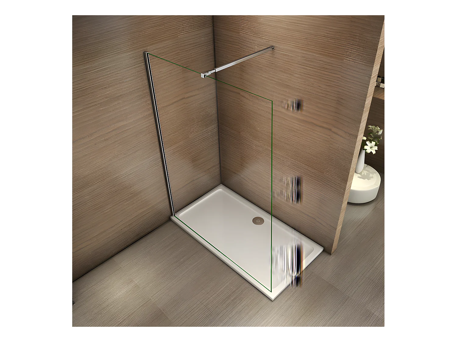 Paroi de douche à l'italienne 140x200cm avec barre de fixation 73-120cm en carré - Chromé - Verre 8mm trempé transparent