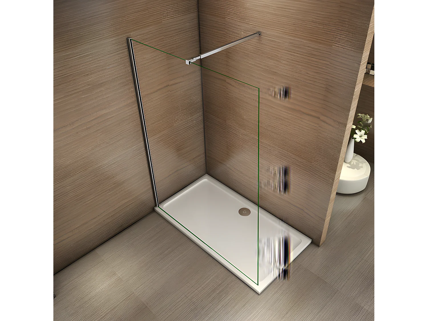 Inloopdouchewand 140x200cm met vierkante bevestigingsstang 73-120cm - Chroom - 8mm transparant gehard glas