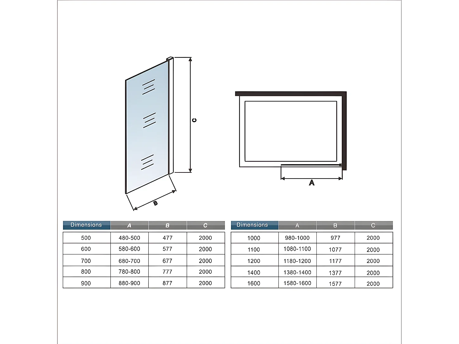 Inloopdouchewand 140x200cm met vierkante bevestigingsstang 73-120cm - Chroom - 8mm transparant gehard glas