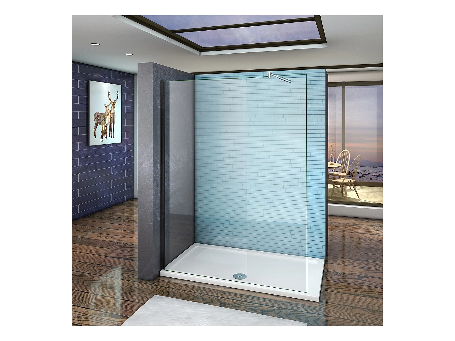Paroi de douche fixe à l'italienne 140x200cm - 10mm verre trempé anticalcaire - Avec barre de fixation 70-120cm en cylindrique
