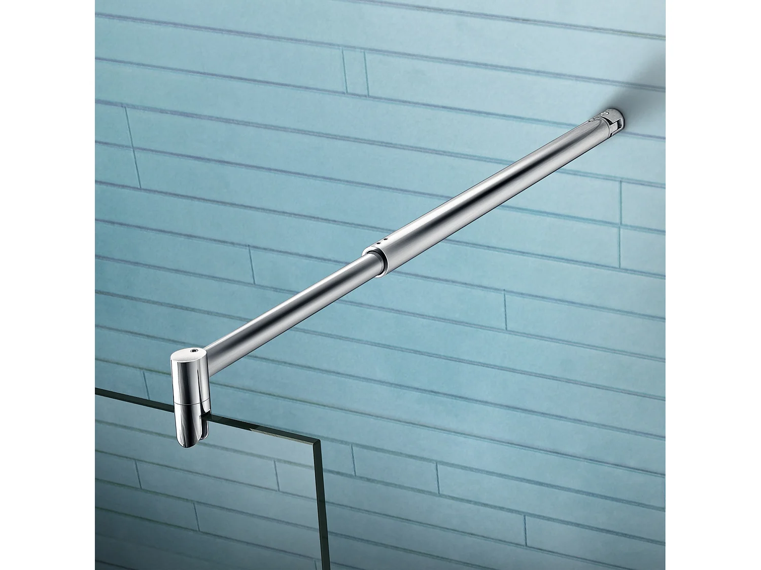 Paroi de douche fixe à l'italienne 140x200cm - 10mm verre trempé anticalcaire - Avec barre de fixation 70-120cm en cylindrique