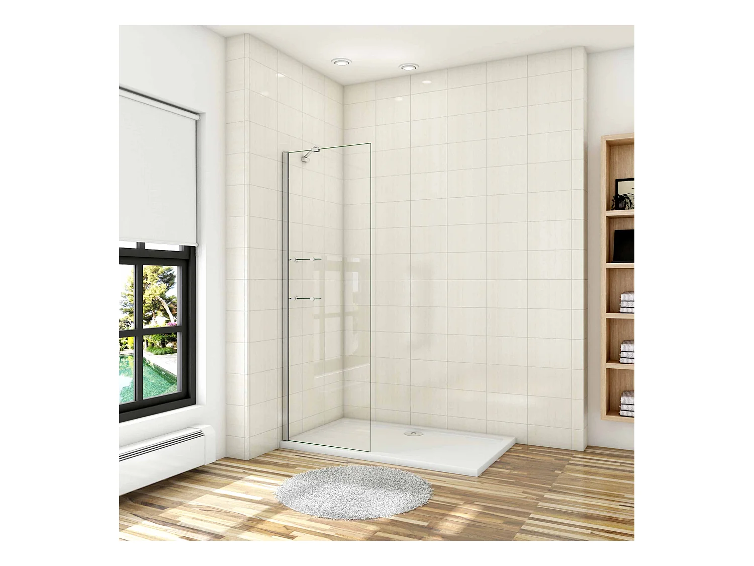 Paroi de douche à l'italienne 80x190cm avec étagères et barre de fixation 45cm la pince 360°, en 8mm verre anticalcaire
