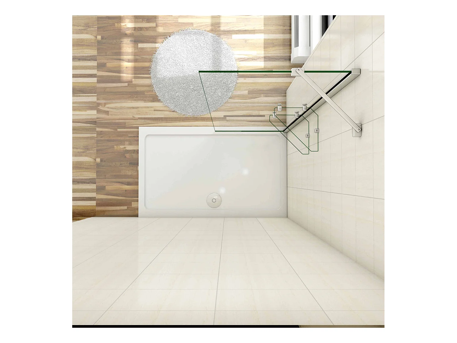 Paroi de douche à l'italienne 80x190cm avec étagères et barre de fixation 45cm la pince 360°, en 8mm verre anticalcaire