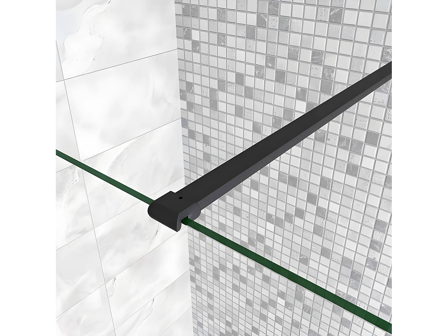 Paroi de douche à l'italienne 80x200cm en verre 8mm securit anticalcaire, avec barre de fixation 90cm recoupable - Noir Mat