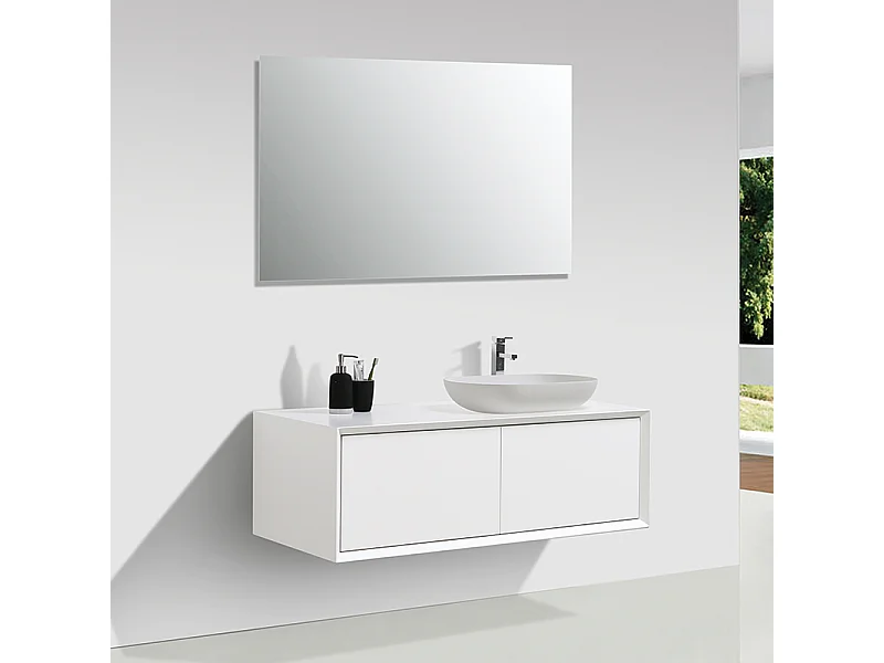 Meuble salle de bain pour vasque à poser PALIO largeur 120 cm blanc mat