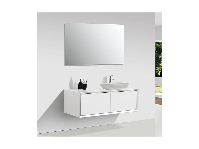 Meuble salle de bain pour vasque à poser PALIO largeur 120 cm blanc mat