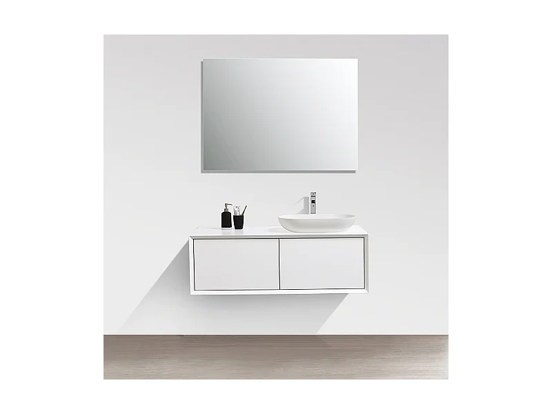 Meuble salle de bain pour vasque à poser PALIO largeur 120 cm blanc mat
