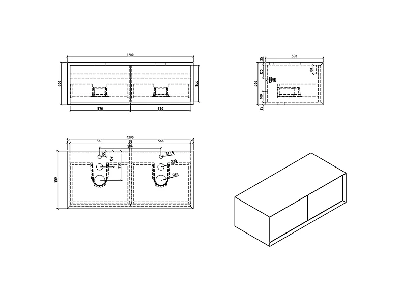 Meuble salle de bain pour vasque à poser PALIO largeur 120 cm blanc mat