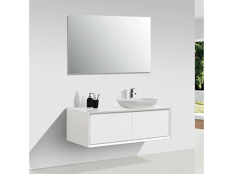 Waschtischunterschrank für Aufsatzwaschbecken 120 cm vormontiert mattweiß PALIO