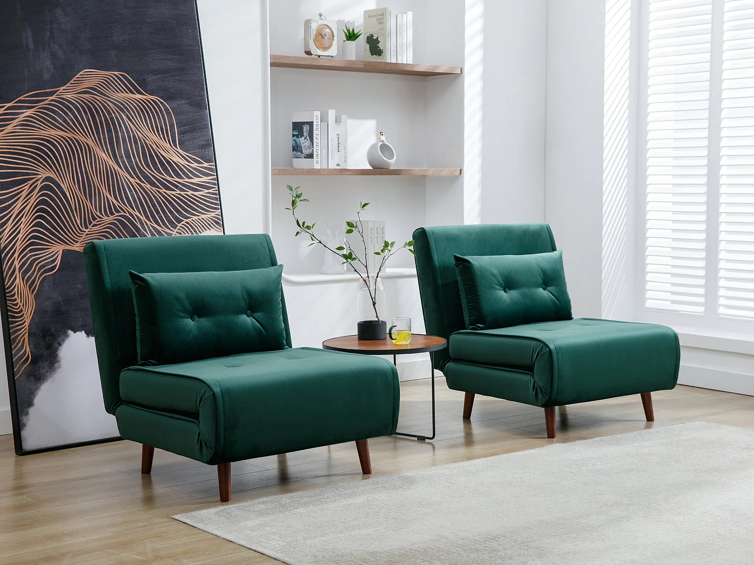 Fauteuil convertible en velours vert sapin URIBIA