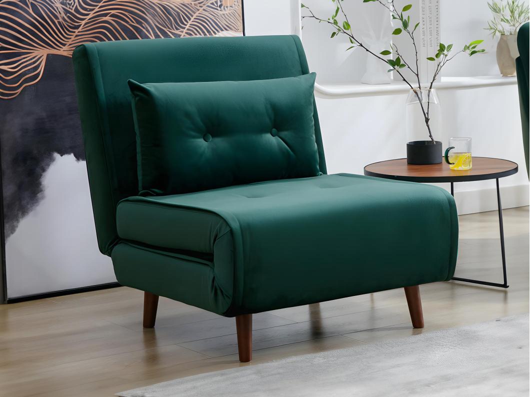 Slaapfauteuil van spargroen velours URIBIA