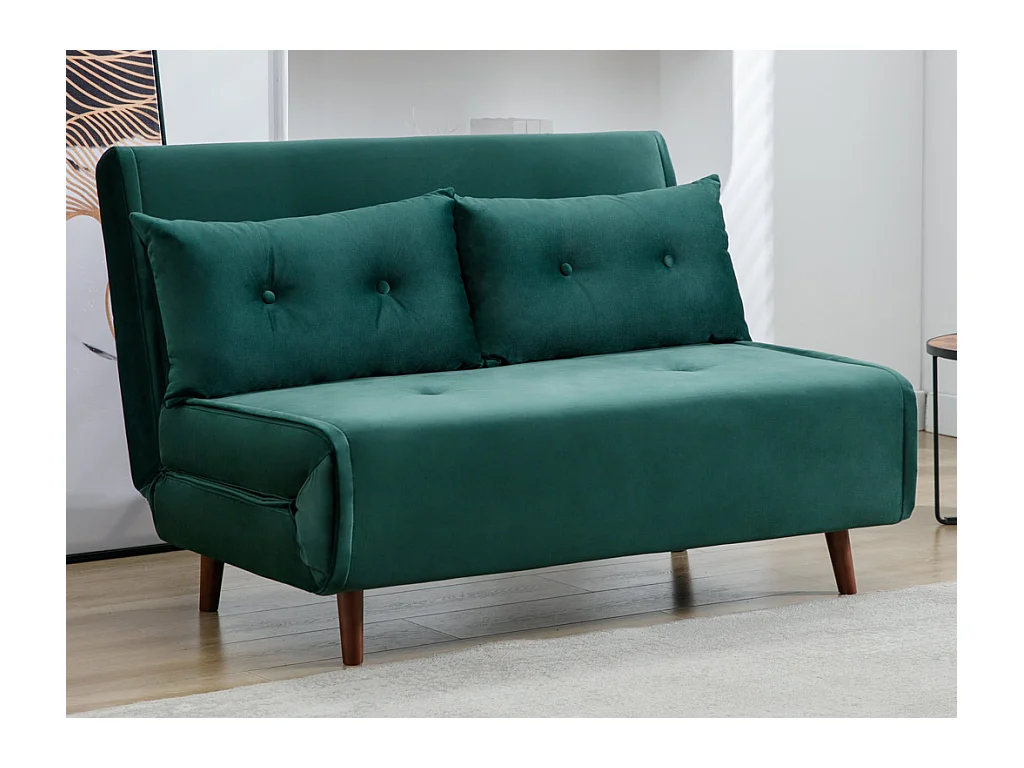 Sofa 2-Sitzer mit Schlaffunktion - Samt - Tannengrün - URIBIA