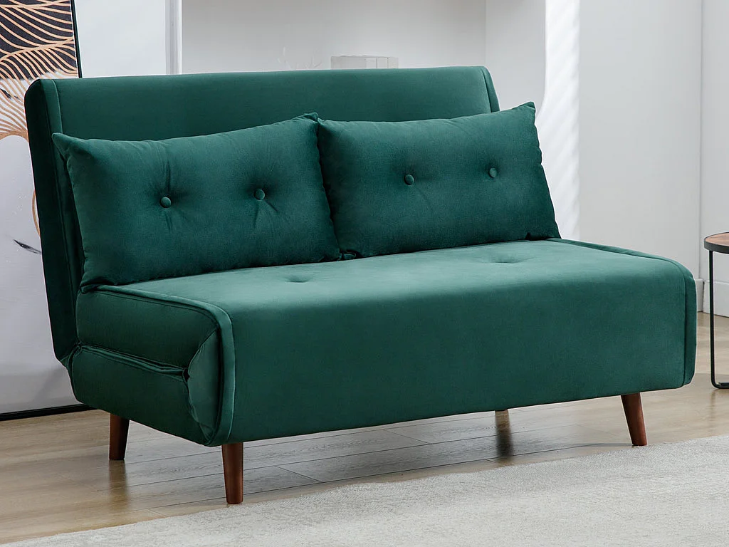 Canapé 2 places convertible en velours vert sapin URIBIA