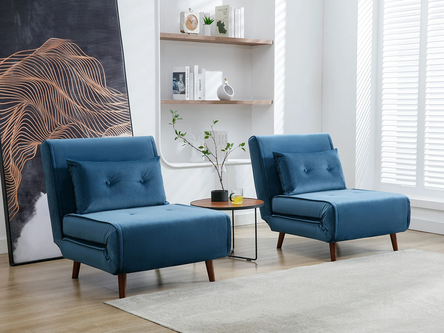 Fauteuil convertible en velours bleu nuit URIBIA