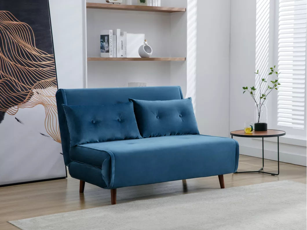 Kauf Unique Sofa 2-Sitzer mit Schlaffunktion - Samt - Dunkelblau - URIBIA