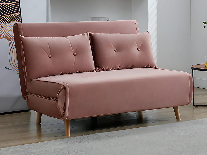 2-sits bäddsoffa i puderrosa sammet URIBIA