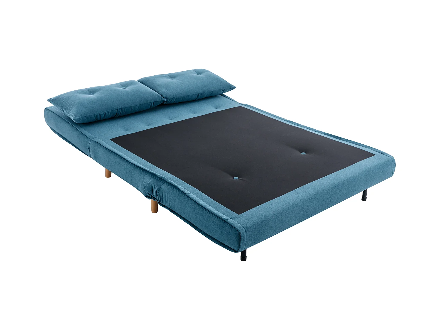 Canapé 2 places convertible en tissu bleu URIBIA