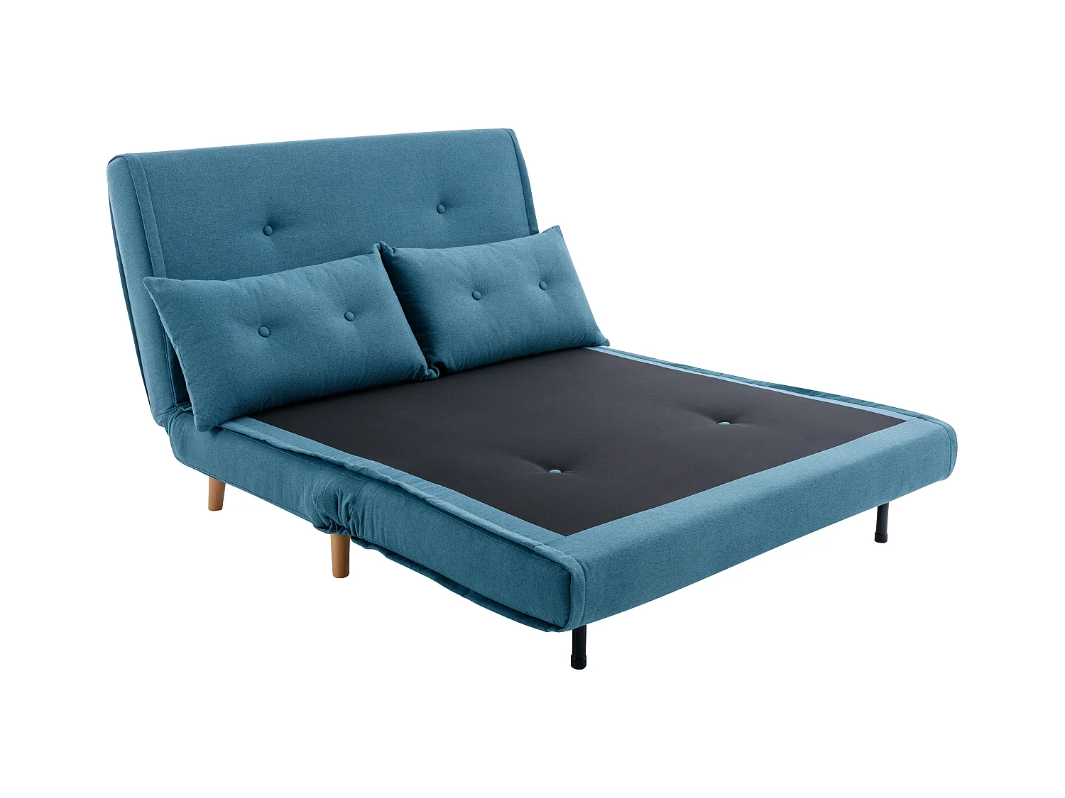 Canapé 2 places convertible en tissu bleu URIBIA