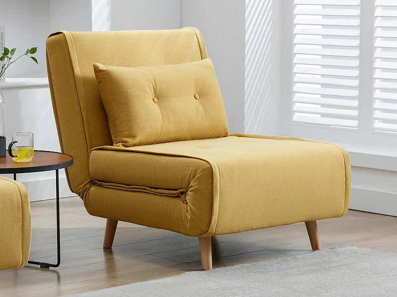 Fauteuil convertible en tissu jaune moutarde URIBIA
