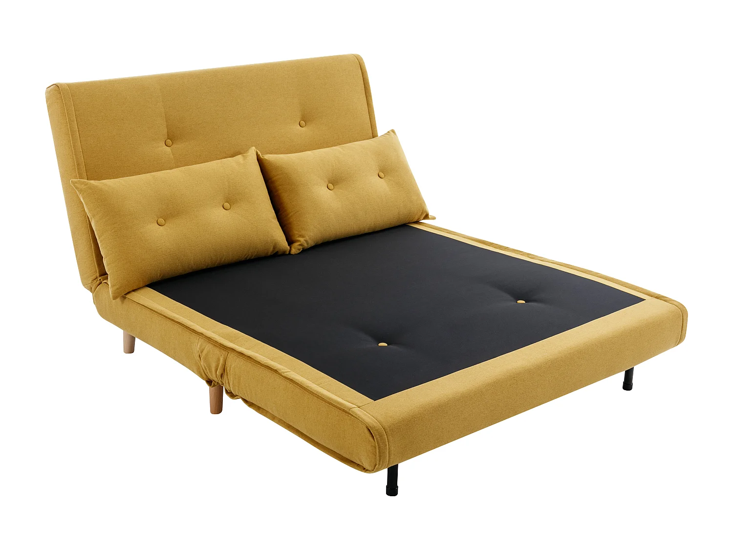 Kanapa 2-osobowa rozkładana tapicerowana żółta musztardowa – URIBIA