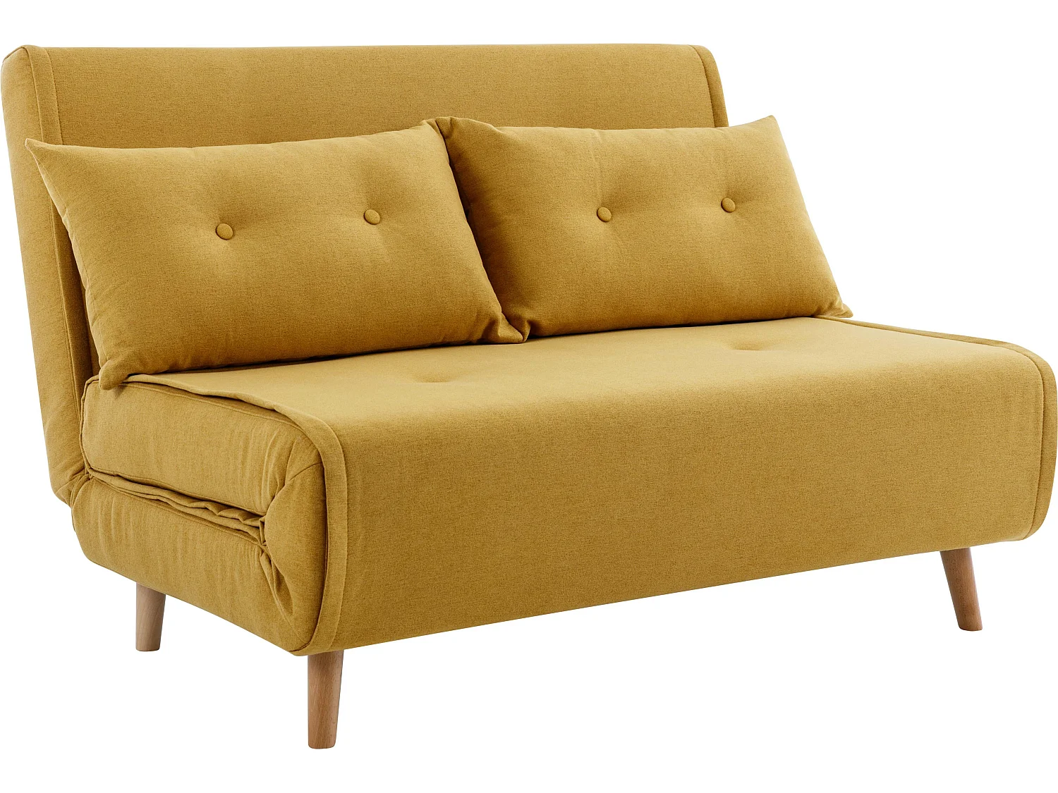 Kanapa 2-osobowa rozkładana tapicerowana żółta musztardowa – URIBIA