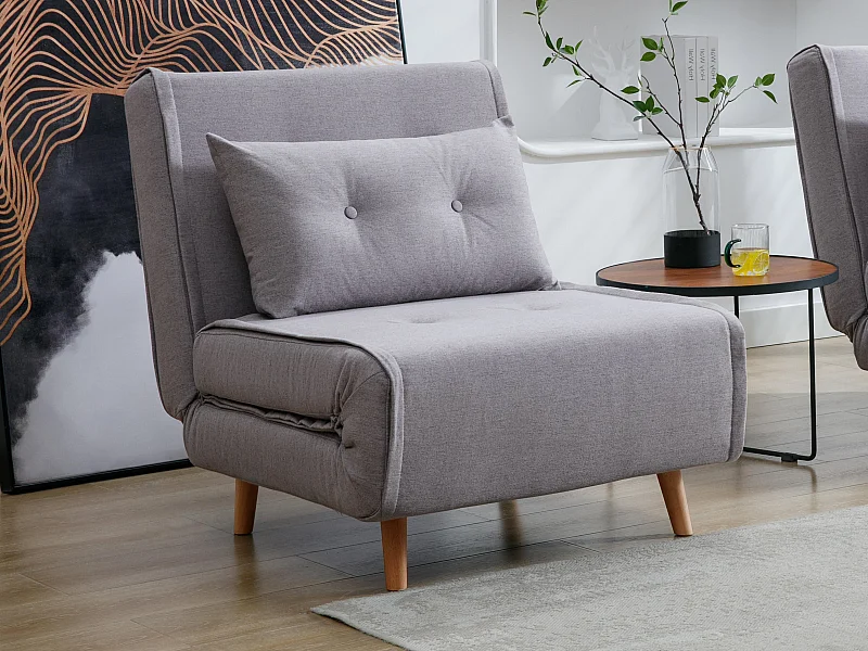 Fauteuil convertible en tissu gris clair URIBIA