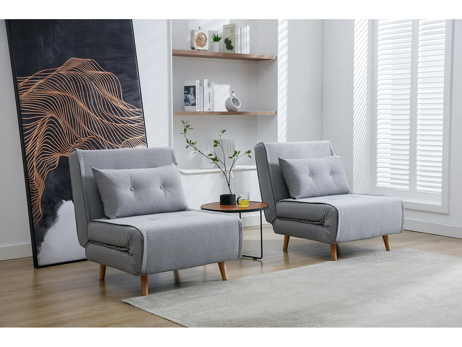 Sillón cama de tela gris claro URIBIA