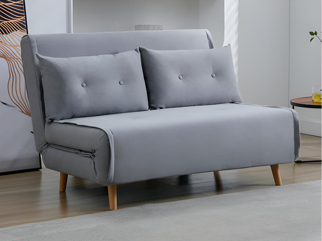 Canapé 2 places convertible en tissu gris clair URIBIA