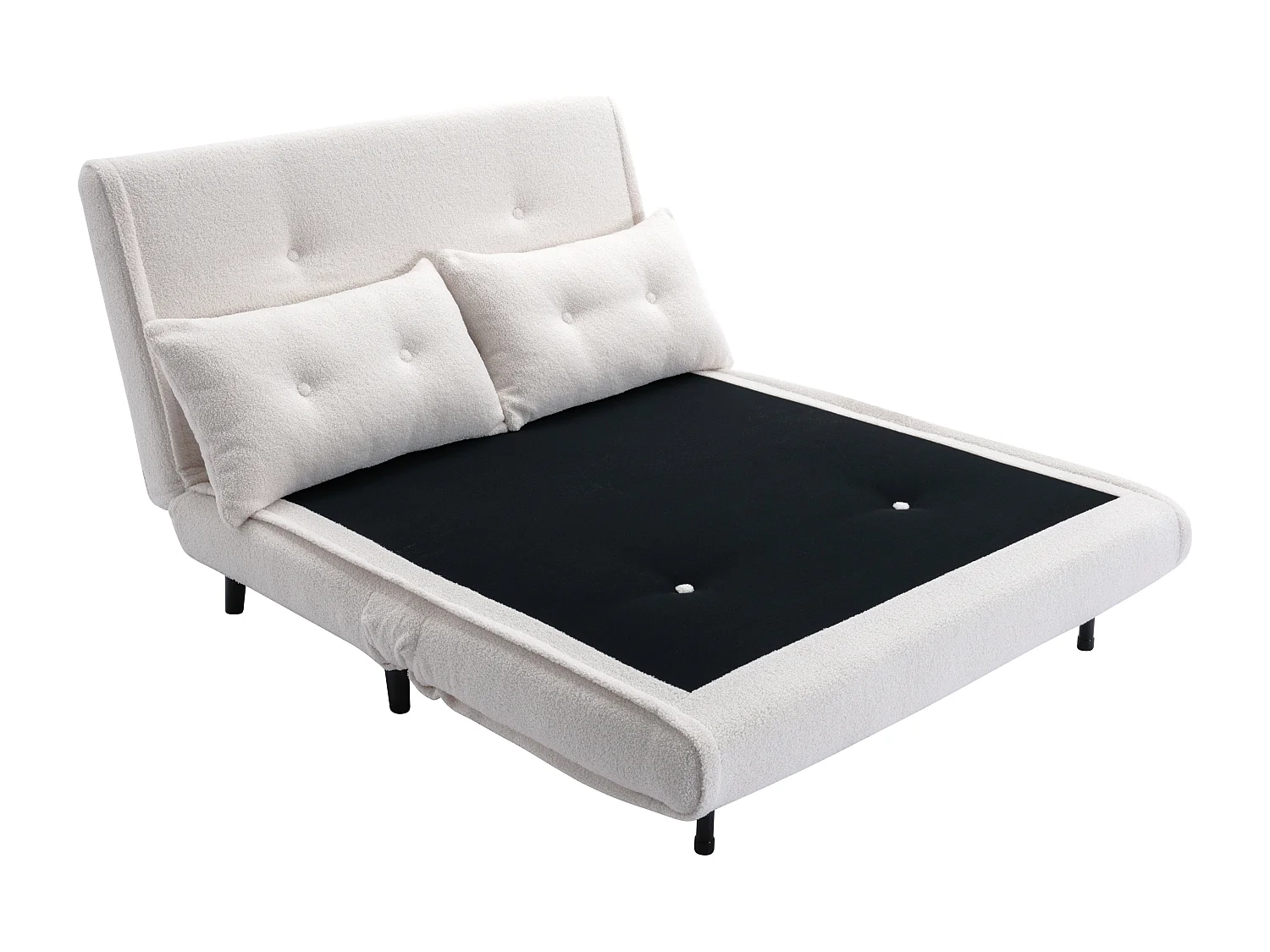 Canapé 2 places convertible en tissu bouclette ivoire URIBIA