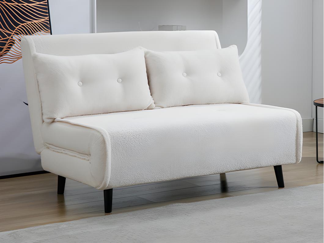 Sofa 2-Sitzer mit Schlaffunktion - Bouclé-Stoff - Elfenbein - URIBIA