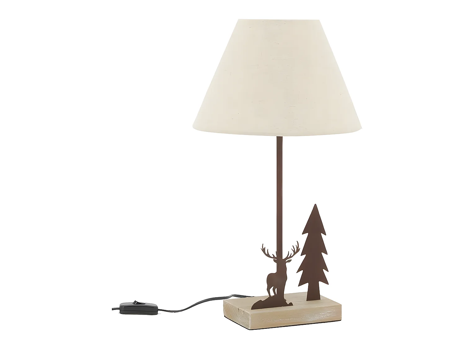 Lampe à poser en métal bois cerf et sapin