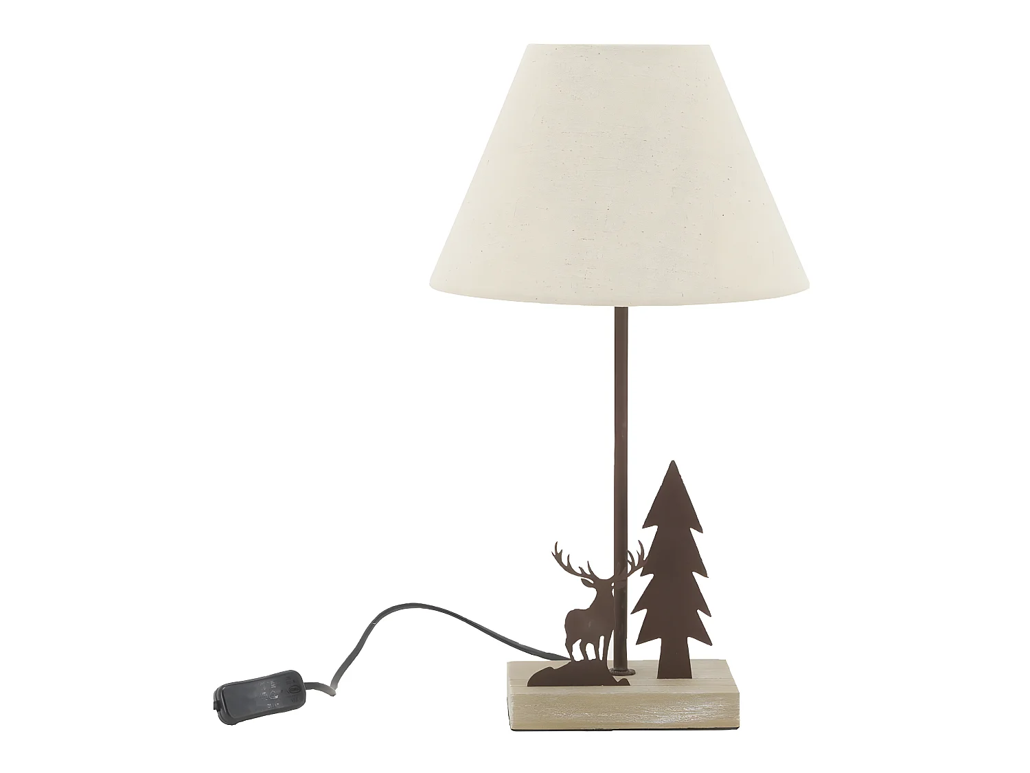 Lampe à poser en métal bois cerf et sapin
