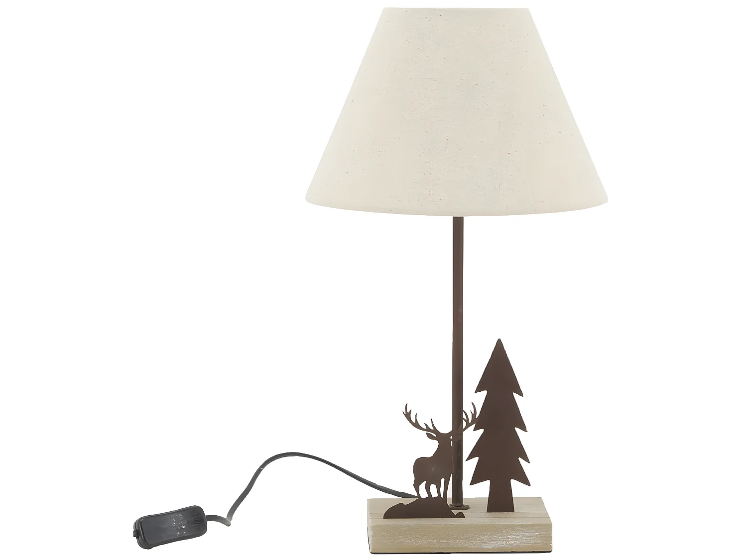 Lampe à poser en métal bois cerf et sapin