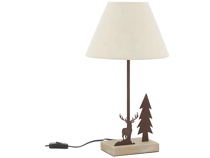 Lampe à poser en métal bois cerf et sapin