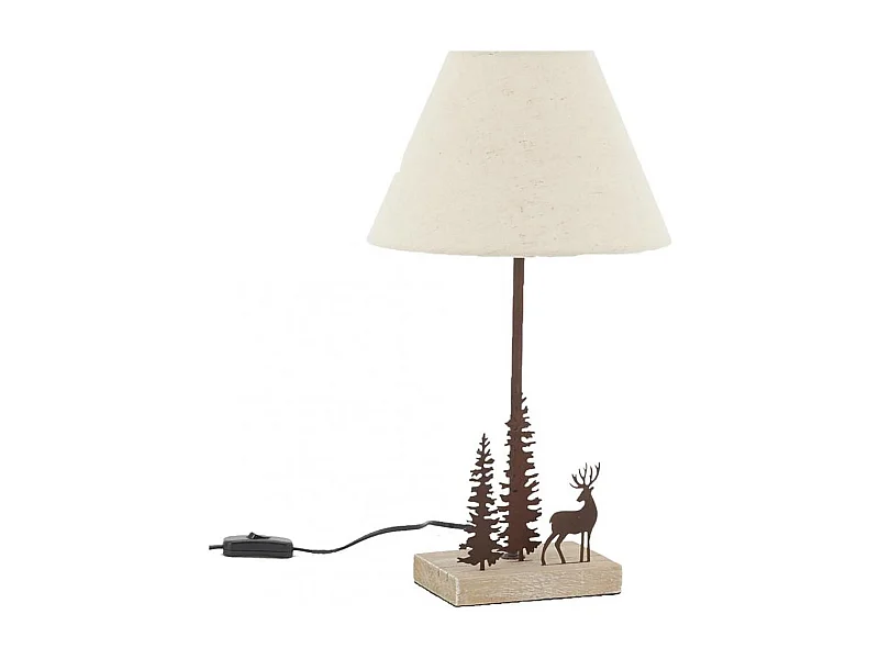 Lampe à poser métal bois 1 cerf 2 sapins