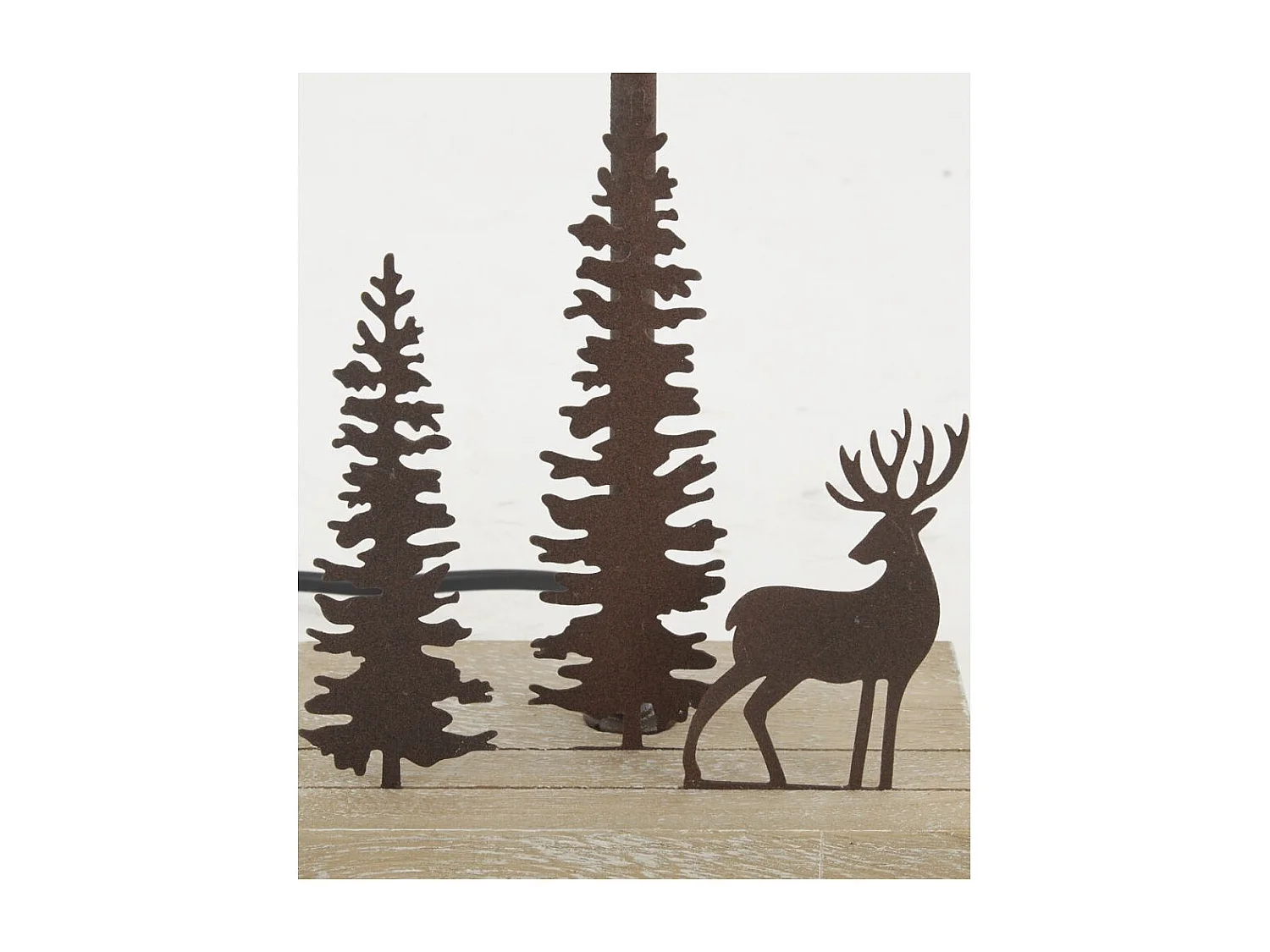 Lampe à poser métal bois 1 cerf 2 sapins