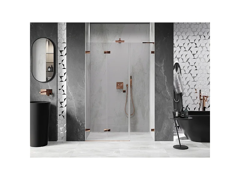 Mexen Lunar-F L porte de douche pliable gauche 135 cm, transparent, or rose - 836SL-135-050-60-00-L