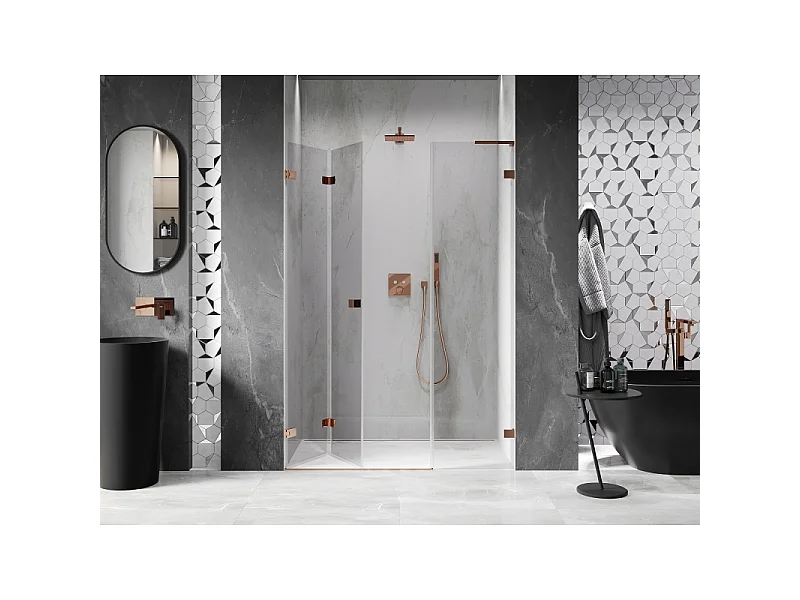 Mexen Lunar-F L porte de douche pliable gauche 135 cm, transparent, or rose - 836SL-135-050-60-00-L