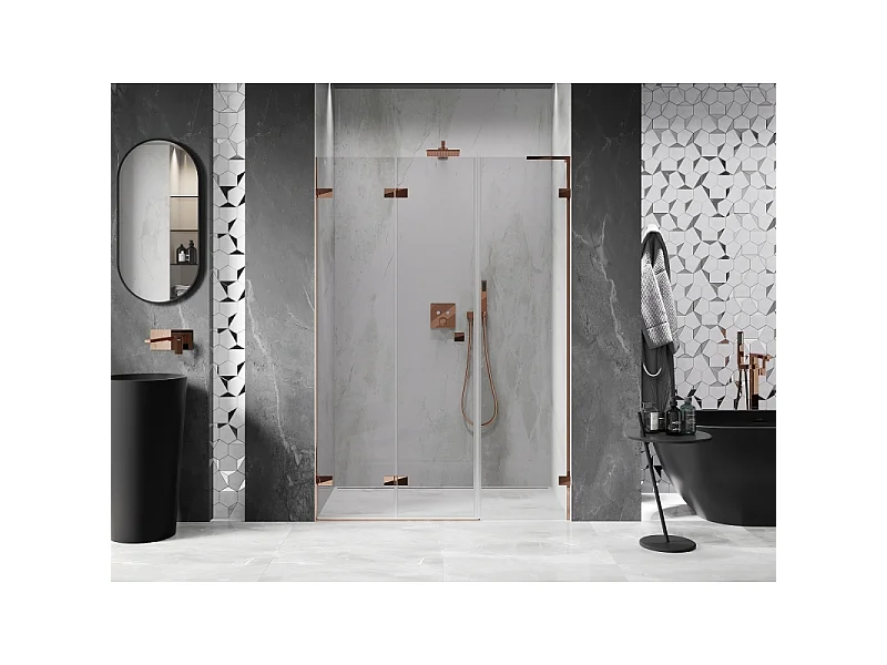 Mexen Lunar-F L porte de douche pliable gauche 135 cm, transparent, or rose - 836SL-135-050-60-00-L