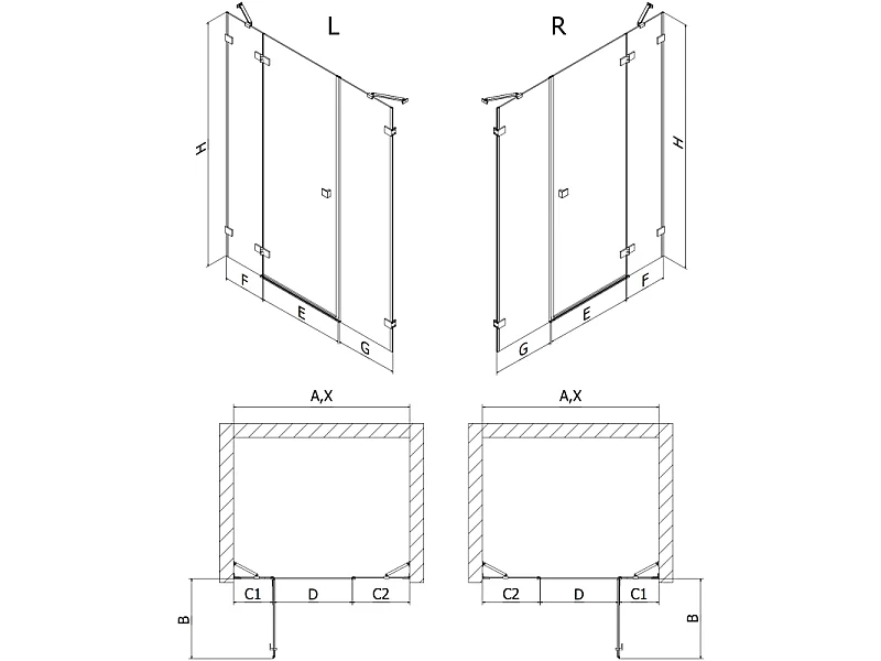 Mexen Lunar drzwi prysznicowe uchylne prawe 125 cm, transparent, czarne - 834S-125-050-70-00-P