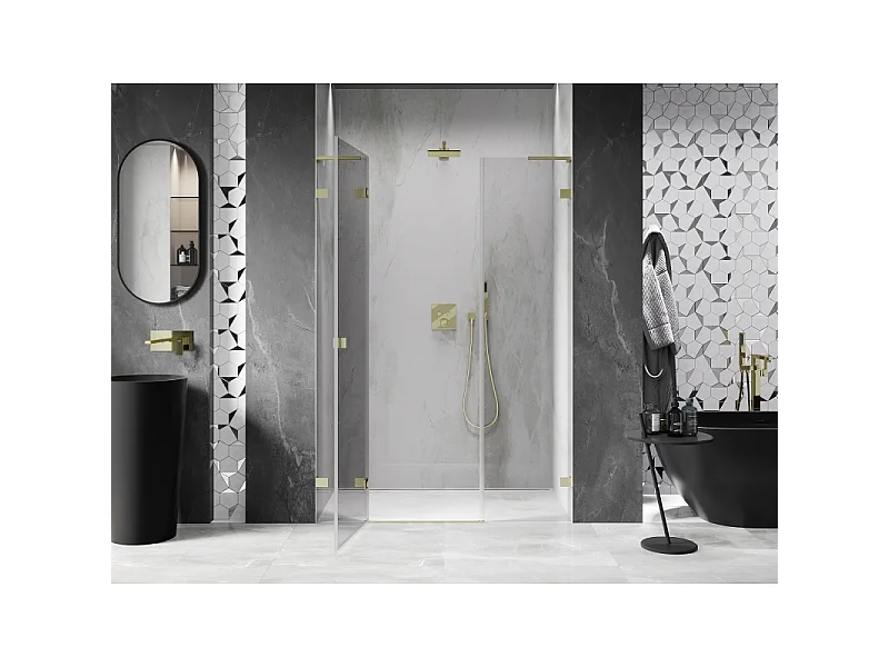 Mexen Lunar L porte de douche pivotante gauche 120 cm, transparent, or brossé - 834SL-120-050-55-00-L
