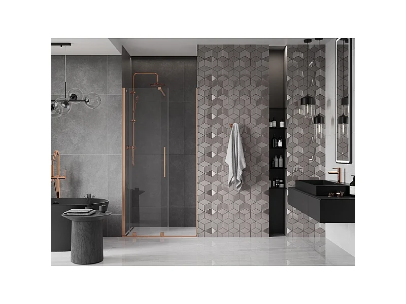 Mexen Velar portes de douche coulissantes 90 cm, transparent, cuivre brossé - 871-090-000-01-65