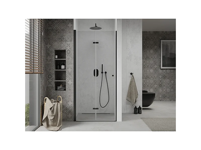 Mexen Lima folded brusedør 80 cm, transparent, sort - 856-080-000-70-00