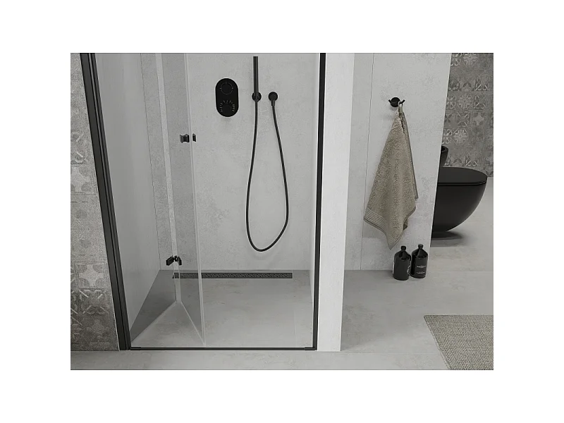 Mexen Lima folded brusedør 80 cm, transparent, sort - 856-080-000-70-00