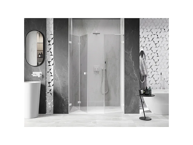 Mexen Lunar-F L drzwi prysznicowe składane lewe 130 cm, transparent, białe - 836SL-130-050-20-00-L