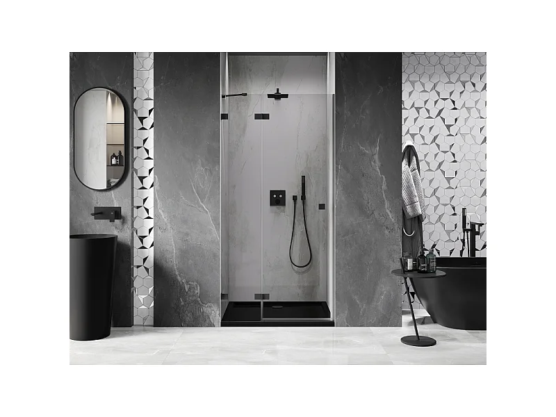 Mexen Lunar leva nagibna tuš vrata 75 cm, prozorna, črna - 834-075-000-70-00-L