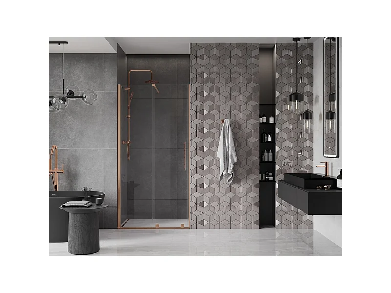 Mexen Velar porte de douche coulissante 120 cm, transparent, cuivre brossé - 871-120-000-01-65