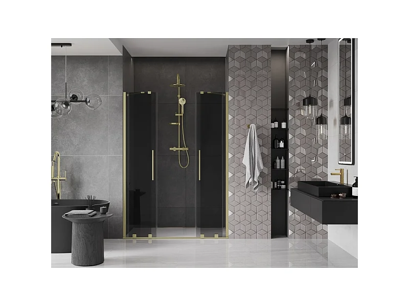 Mexen Velar Duo Schiebeduschtür 160 cm, Graphit, gebürstetes Gold - 871-160-000-42-55