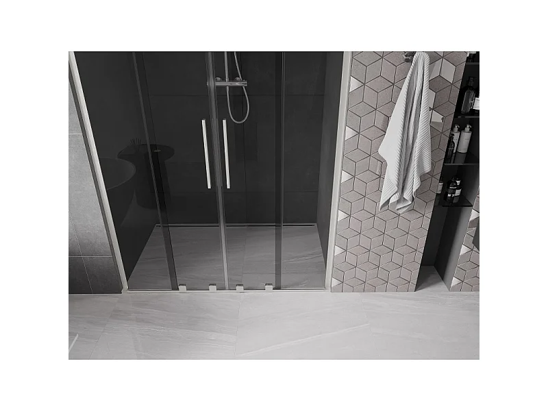 Mexen Velar L Duo Dusch-Schiebetür 150 cm, graphit, gebürsteter Nickel - 871-150-003-42-97