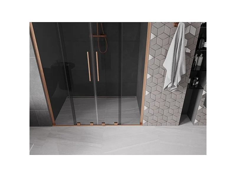 Mexen Velar L Duo drzwi prysznicowe rozsuwane 150 cm, grafit, miedź szczotkowana - 871-150-003-42-65